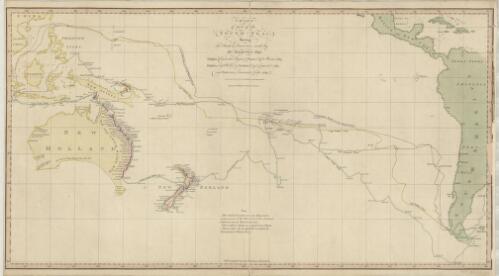Chart of part of the South Sea, shewing the tracts & discoveries made by His Majestys ships Dolphin, Commodore Byron & Tamer, Capn. Mouat, 1765, Dolphin, Capn. Wallis, & Swallow, Capn. Carteret, 1767, and Endeavour, Lieutenant Cooke, 1769 [cartographic material] / engrav'd by W. Whitchurch, Pleasant Row Islington