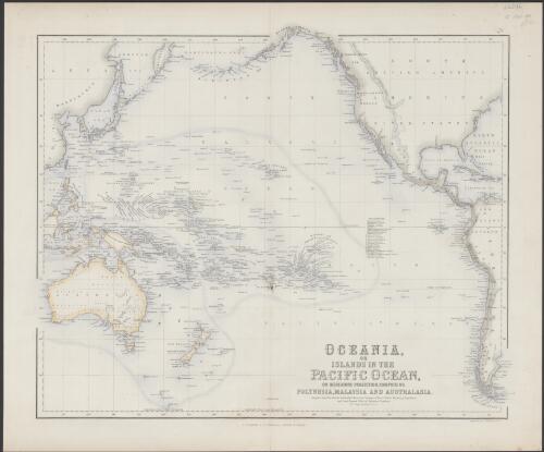 Oceania, or islands in the Pacific Ocean, on Mercators projection, comprising Polynesia, Malaysia and Australasia [cartographic material] : compiled from the British Admiralty charts, the surveys of the U. States Exploring Expedition and Lieut. Raper's Table of Maritime Positions / by J. Hugh Johnson F.R.G.S. ; engraved by A. Fullarton & Co