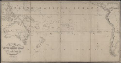 A new chart of the South Pacific Ocean, including Australasia, the East India islands, Polynesia & the western coast of South America [cartographic material] / engraved by Jas. Stevenson
