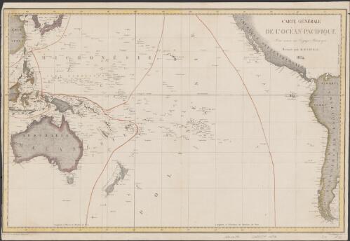 Carte gʹenʹerale de l'Ocʹean Pacifique [cartographic material] : pour servir au Voyage Pittoresque / dressʹee par M. D'Urville 1834 ; gravʹe sur Acier par Al`es , rue des Mathurins, No. 1 ; ecrit par Bʹenard, rue de Foin, No. 15