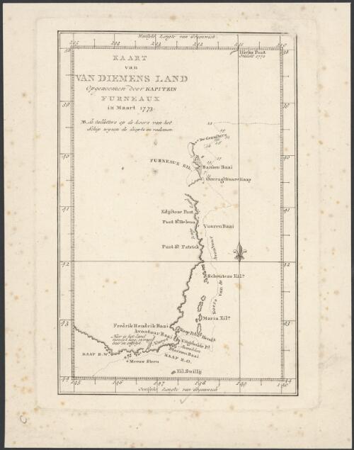 Kaart van Van Diemens Land [cartographic material] / opgenoomen door Kapitein Furneaux in Maart 1773