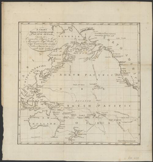 A chart shewing the tracks & discoveries in the Pacific Ocean made by Commodore Byron & Capt. Mouat, 1765 ; Capt. Wallis & Capt. Carteret, 1767 and Capt. Cooke, 1769 and in 1777, 1778, 1779 & 1780 [cartographic material]