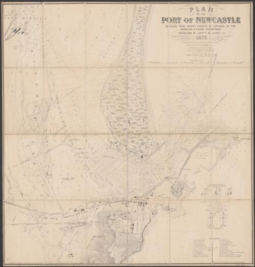 Plan of the Port of Newcastle [cartographic material] : reduced from recent surveys by officers of the Harbours & Rivers Department / soundings by Captn. F.W. Sidney, R.N. ; lithographed by Forster & Co., 2 Crow Street, Dublin, Ireland