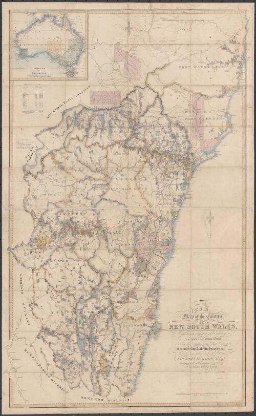 This map of the colony of New South Wales [cartographic material] : exhibiting the situation and extent of the appropriated lands, including the counties, towns, village reserves &c / compiled from authentic surveys &c is respectfully dedicated to Sir John Barrow Bart., President of the Royal Geographical Society &c &c &c by his obliged humble servant Robert Dixon ; engraved by J & C. Walker