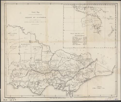 Sketch map of the colony of Victoria with population of each county according to Census of 1871 [cartographic material] / R. Brough Smyth, del ; W. Collis, lith