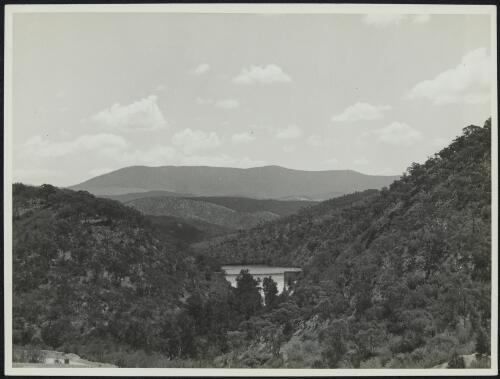 The Cotter Dam and weir, Canberra, approximately 1950