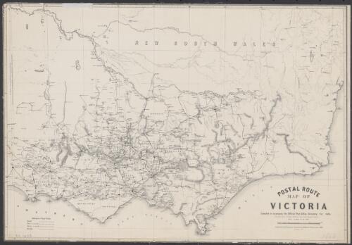 Postal route map of Victoria [cartographic material] : compiled to accompany the Official Post Office directory for 1868, (by permission of Charles Whybrow Ligar Esqre., Surveyor General) / lithographed at the Department of Lands & Survey Melbourne, Victoria January 1868 by William Collis