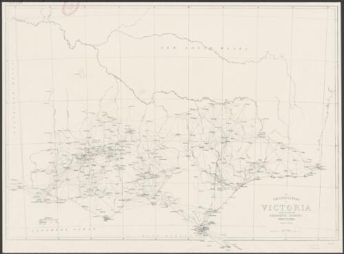The triangulation of Victoria [cartographic material] : as carried out in connection with the geodetic survey / by the Department of Lands & Survey, Melbourne under the direction of R.L.J. Ellery, Esqr. Govt. Astronomer ; constructed & engraved by William Slight