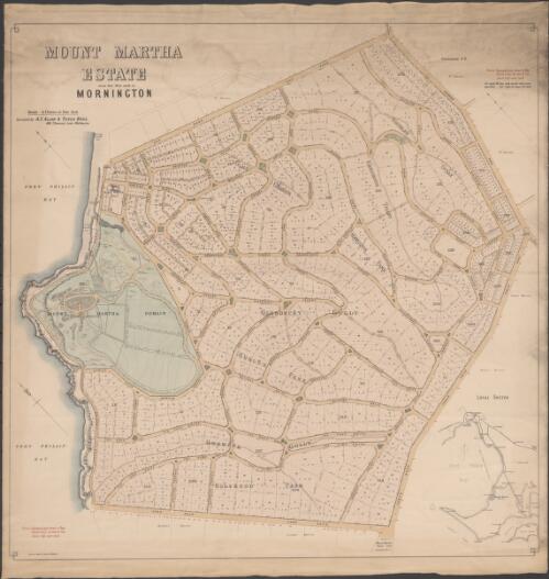 Mount Martha Estate about four miles south of Mornington [cartographic material] / surveyed by A.C. Allan & Tuxen Bros., 456 Chancery Lane, Melbourne ; drawn on stone by Clarence Woodhouse