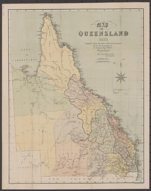 Map of Queensland 1872 [cartographic material] / compiled from the latest official Government surveys by permission of A.C. Gregory Esqr. F.R.G.S. Surveyor General
