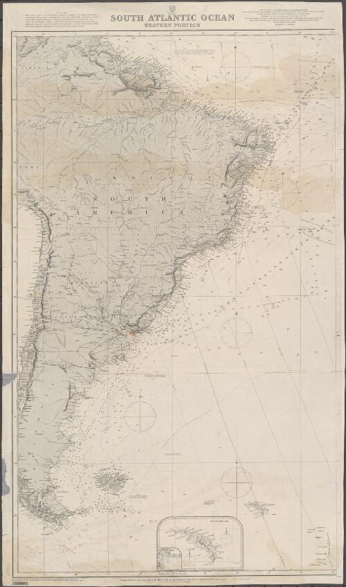 South Atlantic Ocean. Western portion [cartographic material] / drawn by E.J. Powell, Hydrographic Office, under the direction of Captn. R. Hoskyn, R.N. Supt. of Charts, engraved by Davies, Bryer & Co
