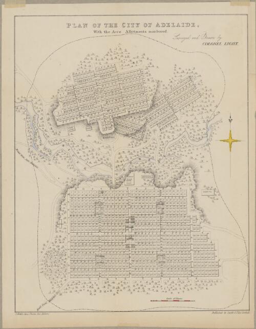 Plan of the city of Adelaide [cartographic material] : with the acre allotments numbered / surveyed and drawn by Colonel Light