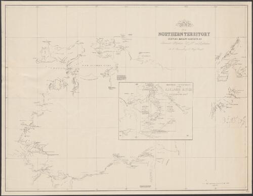 Map of the Northern Territory shewing recent surveys [cartographic material] / by Commander Hutchinson, R.N.  and explorations by B.T. Finniss Esqr. & Capt. Cadell