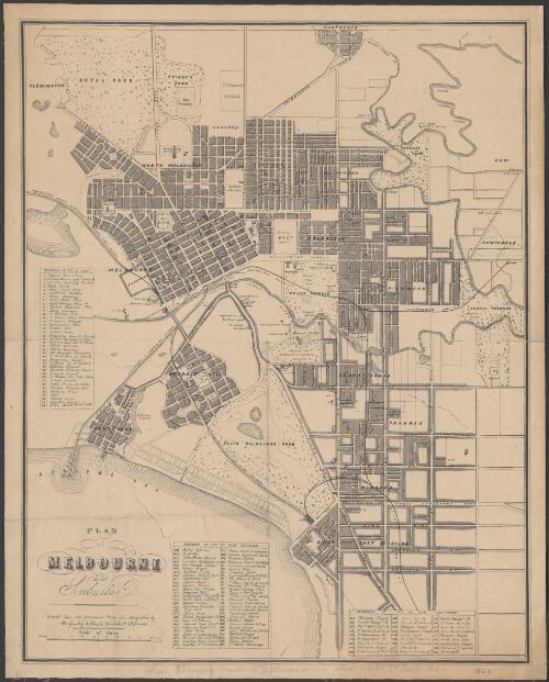 Plan of Melbourne and suburbs [cartographic material] / compiled from the Government maps and lithographed by De Gruchy & Leigh