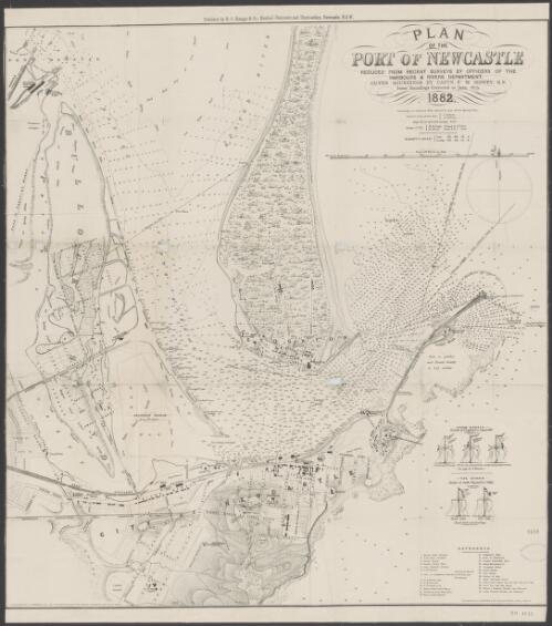 Plan of the Port of Newcastle [cartographic material] : reduced from recent surveys by officers of the Harbours & Rivers Department ; outer soundings by Captn. F.W. Sidney, R.N. ; inner soundings corrected to June 1879 / Lithographed by Forster & Co., 2 Crow Street, Dublin, Ireland