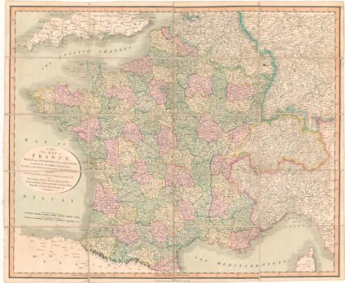 Cary's new map of France [cartographic material] : divided into departments, as decreed by the National Assembly January 1st 1790 on which are also delineated, the boundaries of its former provinces thereby exhibiting its late and present divisions together with the Netherlands, Nice and Savoy ; Switzerland, the Grisons, Duchy of Parma, Milan, Republic of Genoa, Piemont, part of Germany &c