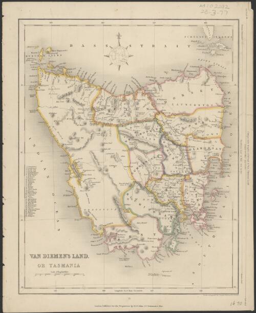 Van Diemen's Land or Tasmania [cartographic material] / drawn & engraved by J. Archer, Pentonville, London