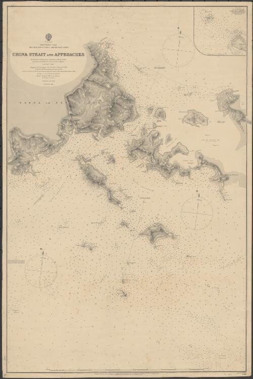 South Pacific Ocean, British New Guinea-south east coast. China Strait and approaches [cartographic material] / surveyed by Lieutenant and  Commander A. Mostyn Field, assisted by Lieutenants W.P. Dawson and S.V.C. Messum, H.M.S. Dart 1886 ; engraved by Edwd. Weller