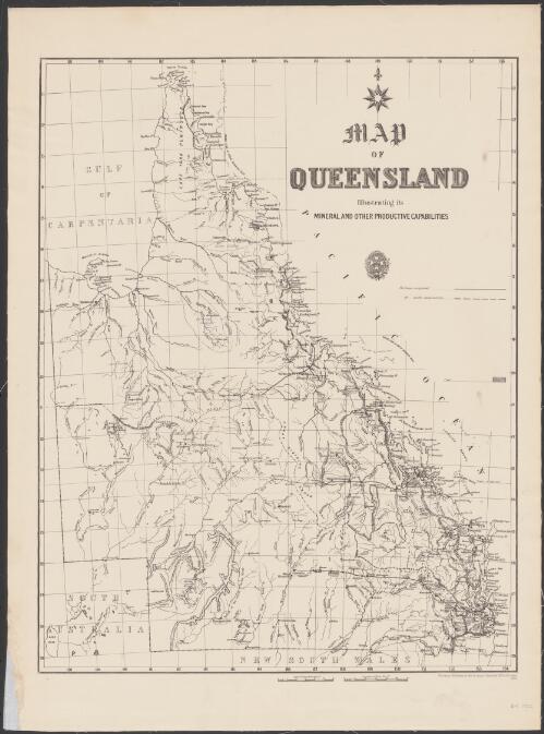 Map of Queensland illustrating its mineral and other productive capabilities [cartographic material] / printed & published at the Surveyor General's Office