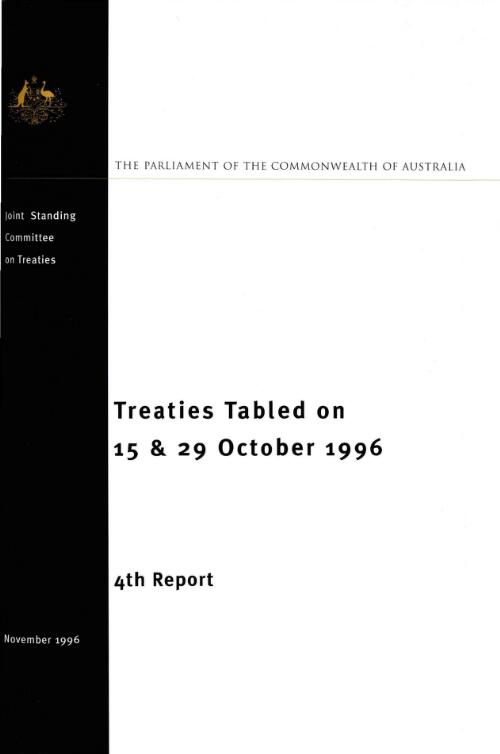 Treaties tabled on 15 & 29 October 1996 / Joint Standing Committee on Treaties, Parliament of the Commonwealth of Australia