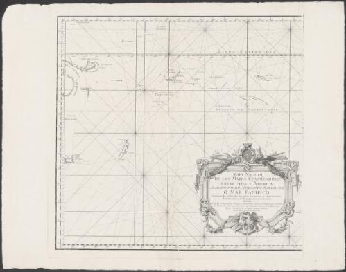 Mapa nautico de los mares comprhendidos entre Asia y America [cartographic material] : llamados por los navegantes mar del sur ò Mar Pacifico / por Ths. Lopez, y Juan de la Cruz