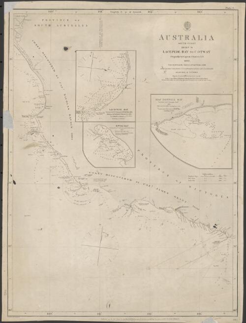 Australia south coast. Sheet 4, Lacepede Bay to C. Otway [cartographic material] / originally by Captain Flinders, R.N. 1802 ; corrected from the surveys of Comr. Stokes 1843 ; additions by Messrs. John Barrow, C.J. Tyers, B. Douglas, P.A. Nation and G.E. de Mole 1860