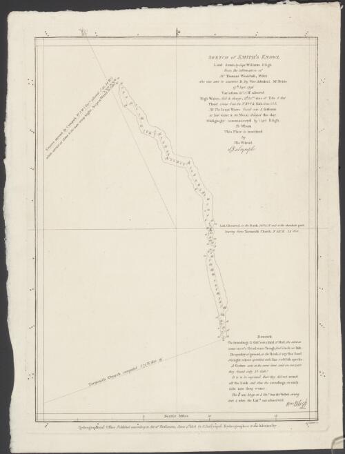 Sketch of Smith's Knoll [cartographic material] : laid down by Capt. William Bligh from the information of Mr. Thomas Weddall, Pilot who was sent to examine it, by Vice Admiral McBride 17th Sept. 1796 / I. Palmer. Sc