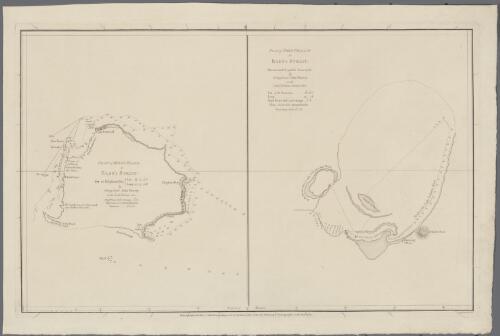 Chart of King's Island, in Bass's Strait [sign denoting anchorage] in Elephant Bay Lat. 39°51'17"S. Long. 143°57'45"E / by acting Lieut. John Murray, in the Lady Nelson 1802. Plan of Port Phillip in Bass's Strait / discovered & partly surveyed by Acting Lieut. John Murray, in the Lady Nelson January 1801 [cartographic material] / writing by T. Harmar