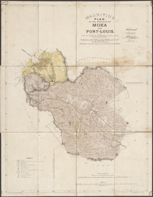Mauritius, plan of the districts of Moka and Port-Louis [cartographic material] / Compiled from the government triangulation estate plans, etc, etc. by A. Descubes, draughtman, Surveyor General Dept., N. Connal, Surveyor General, T. Dardenne lith., William Crook, lith