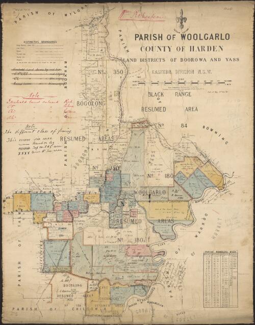 Parish of Woolgarlo, County of Harden [cartographic material] : Land Districts of  Boorowa and Yass, Eastern Division N.S.W
