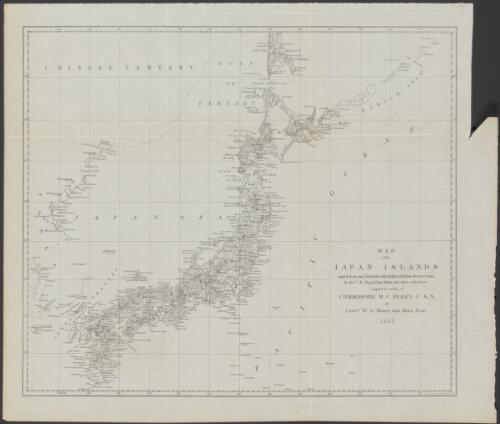 Map of the Japan Islands [cartographic material] : copied from von Siebold's with slight additions & corrections, by the U.S. Japan Expedition and other authorities / Compiled by order of Commodore M.C. Perry, U.S.N. by Lieuts. W.L. Maury and Silas Bent ; James Ackerman, lith. 379 Broady NY
