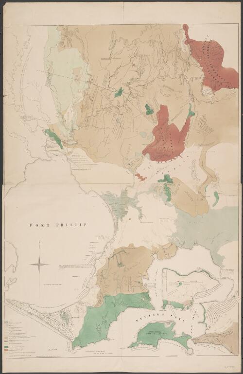 [Geological map of the area surrounding Port Phillip] [cartographic material] / (signed) A.R.C. Selwyn, Geological Surveyor for the Colony of Victoria ; lithographed by W. & C. Collis