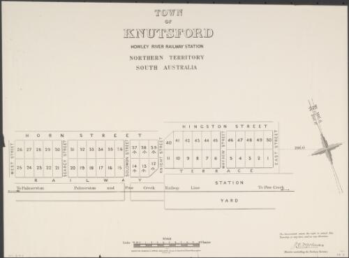 Town of Knutsford [cartographic material] / Howley River railway station, Northern Territory, South Australia / Frazer S. Crawford, photo-lithographer