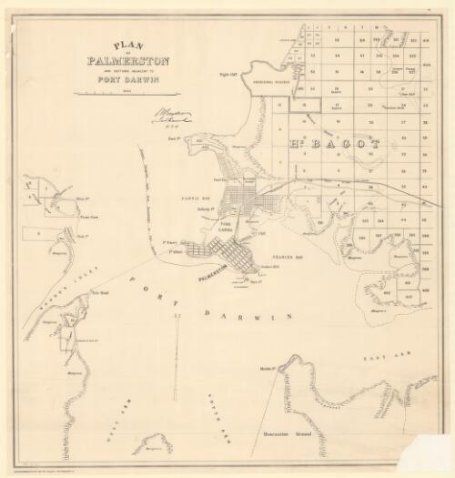 Plan of Palmerston and sections adjacent to Port Darwin [cartographic material] / A. Vaughan, photo-lithographer