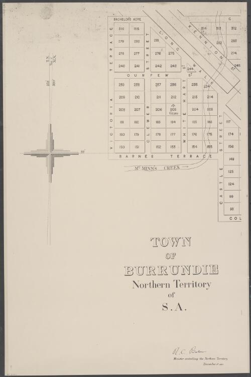 Town of Burrundie, Northern Territory of S.A. [cartographic material] / Frazer S. Crawford, photo-lithographer