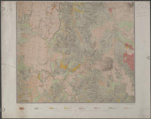 Ballarat gold field [cartographic material] / geologically surveyed by Reginald A. F. Murray under the direction of R. Brough Smyth ; outline & writing lithod. by E.R. Morris, hills by R. Shepherd ; printed by J. Finnie