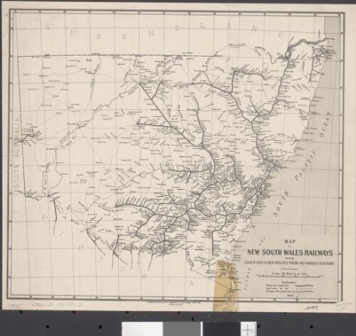 Map of New South Wales railways [cartographic material] : shewing coach and other routes from the various stations