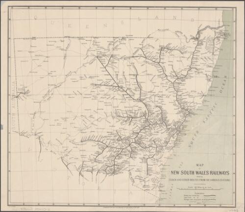 Map of New South Wales railways [cartographic material] : shewing coach and other routes from the various stations