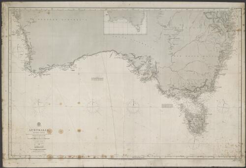 Australia - southern portion [cartographic material] : from the surveys of Captains Flinders, King, Wickham, Stokes, Owen Stanley, & Denham, R.N. to 1860 : compiled by Mr F.J. Evans, Master R.N. 1860 ; with additions from surveys in progress 1874 ; drawn by S. Horsefield, Hydrographic Office ; engraved by J.& C. Walker