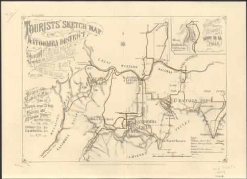 Tourists' sketch map of Katoomba [cartographic material] : showing routes to Leura Falls, Katoomba Falls, Nelly's Glen, Minni Ha Ha Falls etc, etc