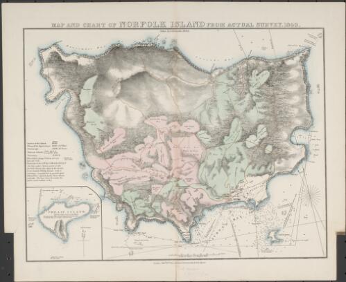Map and chart of Norfolk Island from actual survey, 1840 [cartographic material] / John Arrowsmith