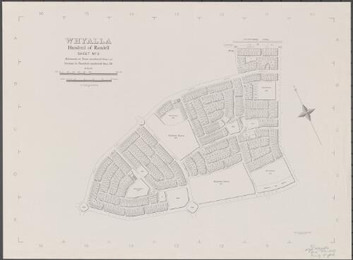 Whyalla [cartographic material] : Hundred of Randell : allotments in town numbered thus - 234 : sections in Hundred numbered thus - 21. Sheet no. 3 / compiled in the Office of the Surveyor General, Department of Lands