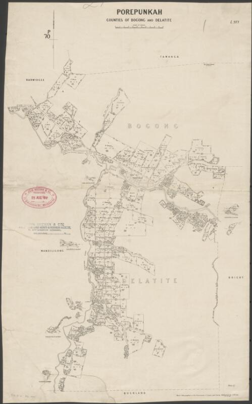 Porepunkah, Counties of Bogong and Delatite [cartographic material] / photo-lithographed at the Department of Lands and Survey Melbourne by J. Noone