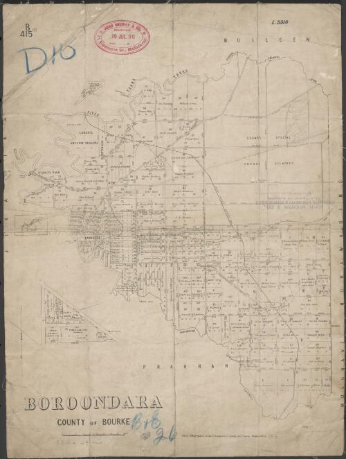 [Parish maps of Victoria]. Boroondara, County of Bourke [cartographic material] / photo-lithographed at the Department of Lands and Survey, Melbourne by J. Noone