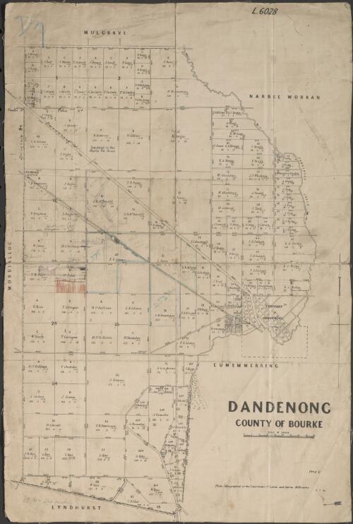 [Parish maps of Victoria]. Dandenong, County of Bourke [cartographic material] / photo-lithographed at the Department of Lands and Survey, Melbourne