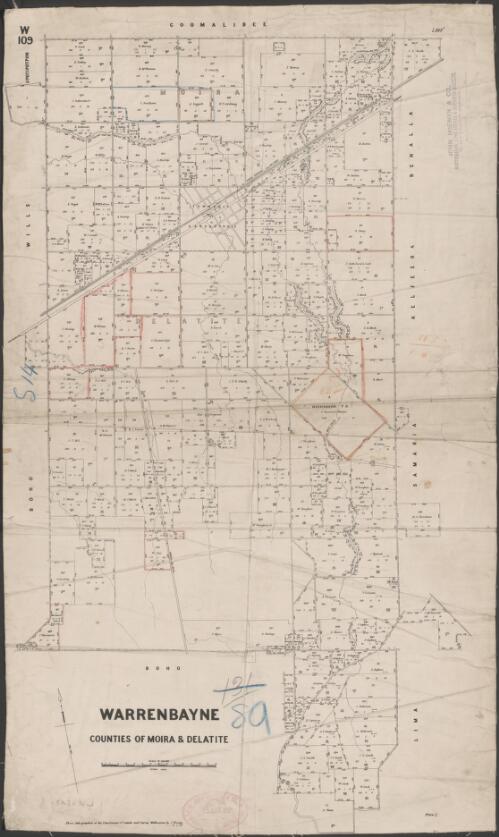 Warrenbayne, Counties of Moira & Delatite [cartographic material] / photo-lithographed at the Department of Lands and Survey Melbourne by J. Noone