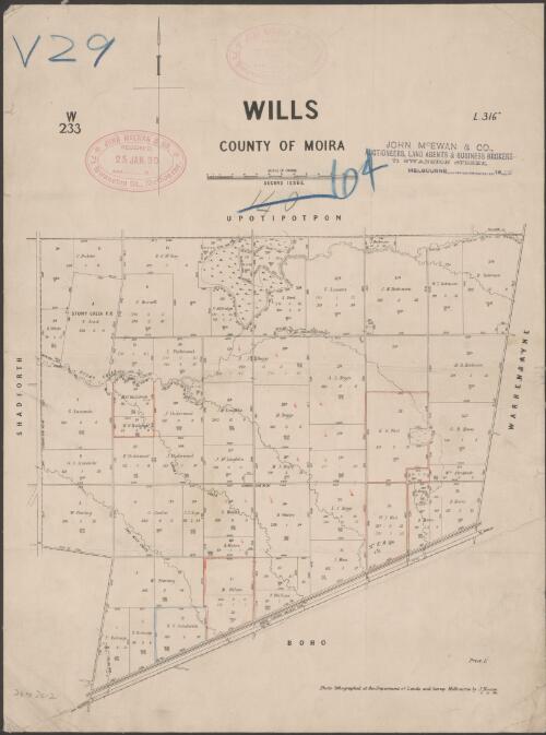 Wills, County of Moira [cartographic material] / photo-lithographed at the Department of Lands and Survey Melbourne by J. Noone
