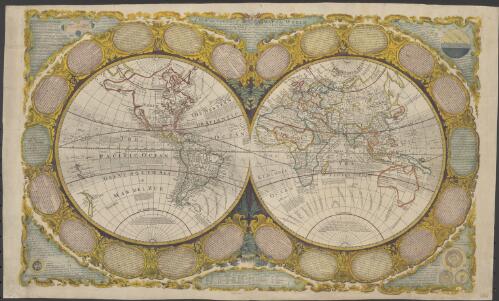 A new and correct map of the world [cartographic material] : wherein besides what is to be met with, ye common maps such as the three systems of the world, the magnetical variations, trade winds ... / by R. Wilkinson