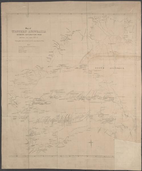 Map of Western Australia showing explorations made between the years 1872-6 [cartographic material] / from plans and sketches in the Surveyor Generals office