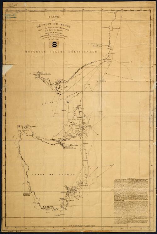 Carte du Detroit de Basse entre la Nouvelle Galles Meridionale et la Terre de Diemen [cartographic material] / levee par M. Flinders Lieutenant du vaisseau Anglais la Reliance par ordre de M. le Gouverneur Hunter en 1798 et 1799